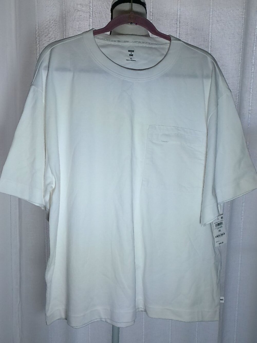 MODE OF ONE NWT Men's Short Slve Crew Neck White Tee w/Zip Pocket XL